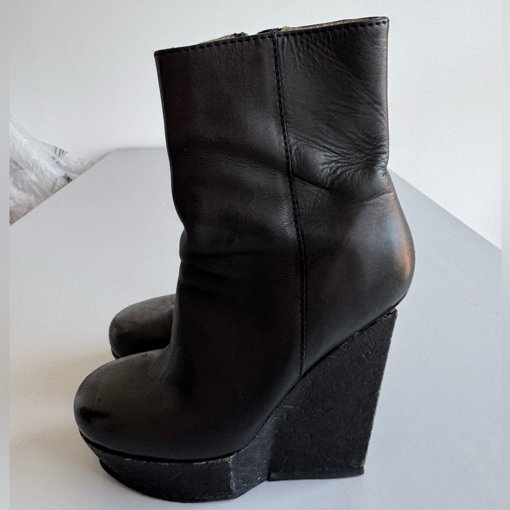 Black Leather ACNE STUDIOS Wedge Ankle Boots 38